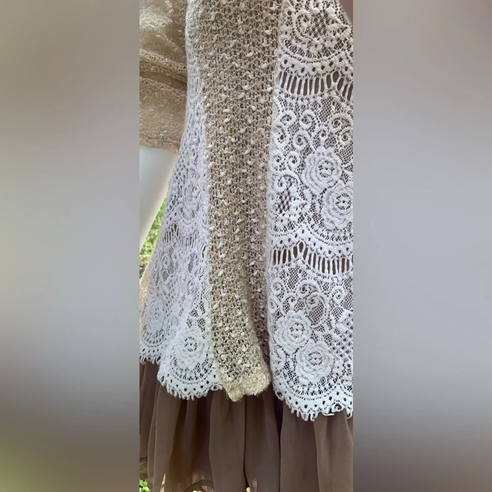 Ryu Cream and Brown Cowl Neck Sweater with Cable Knit Design - Picture 6 of 9